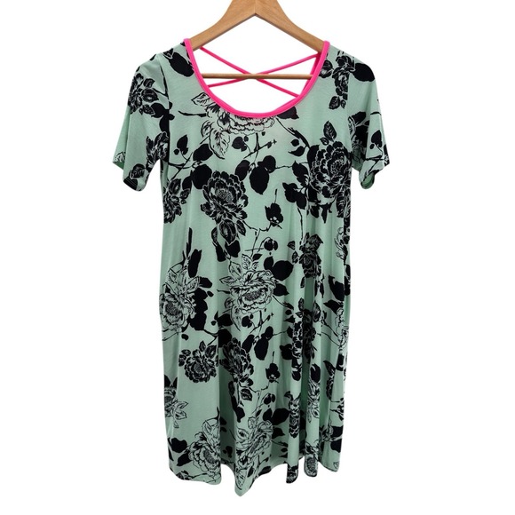 Dresses & Skirts - Now N‎  Forever Floral Criss Cross Back Dress Mint Black Pink S Travel Boho Chic
